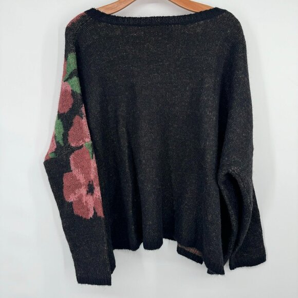 Andree By Unit Floral Sweater Black Flowers Size Medium oversized wool blend - Picture 6 of 12